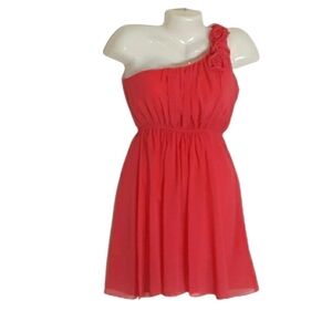 Alythea Womens Dress Coral Pink‎ One Shoulder Milkmaid Coquette Romantic Small